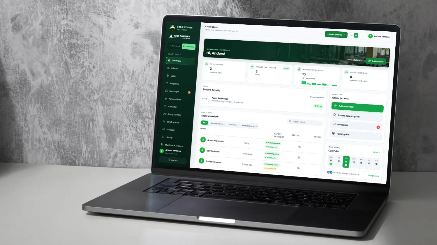 Client management in the Frog Fitness coach space