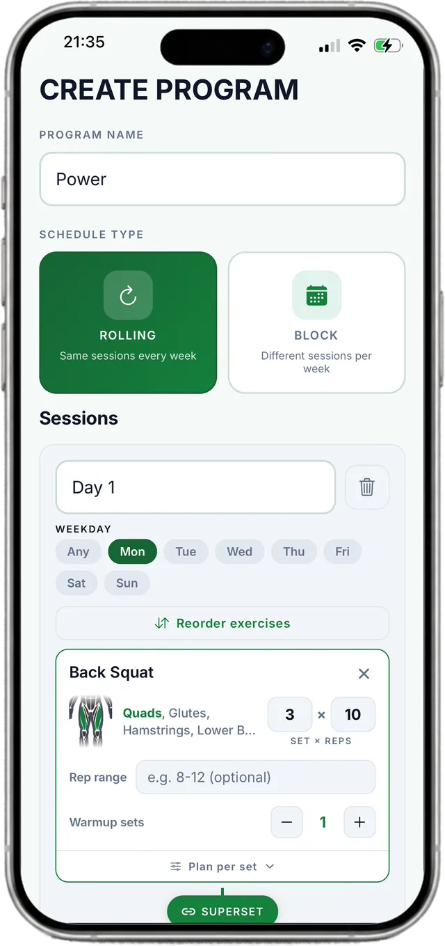 Creating a program in the app