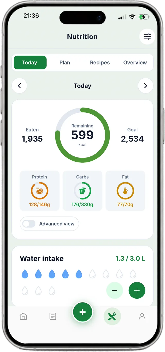 Nutrition in the Frog Fitness app