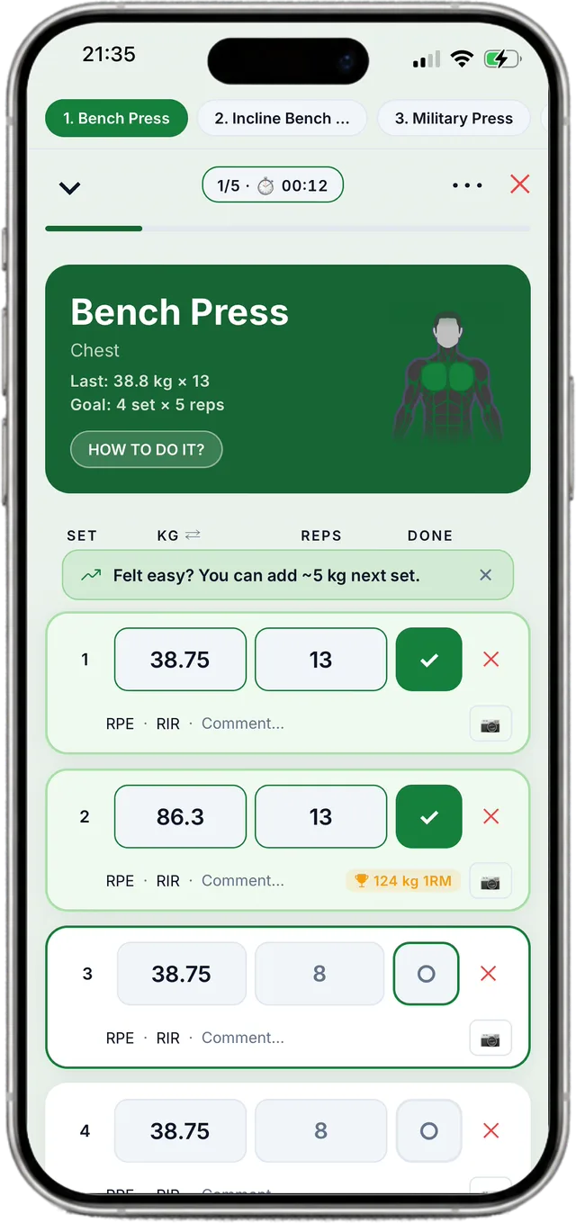 Logging a workout in the Frog Fitness app