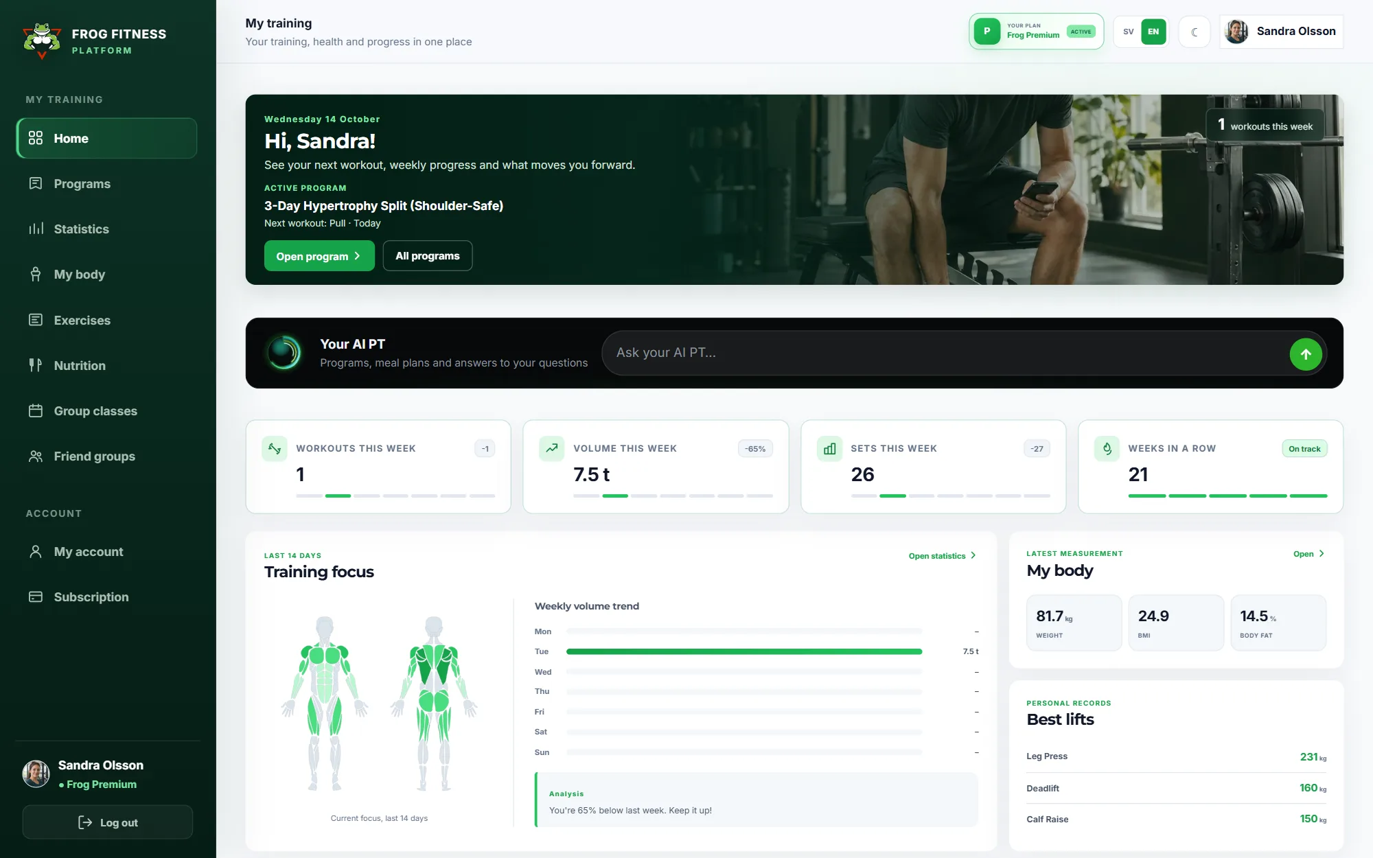 The Frog Fitness web platform