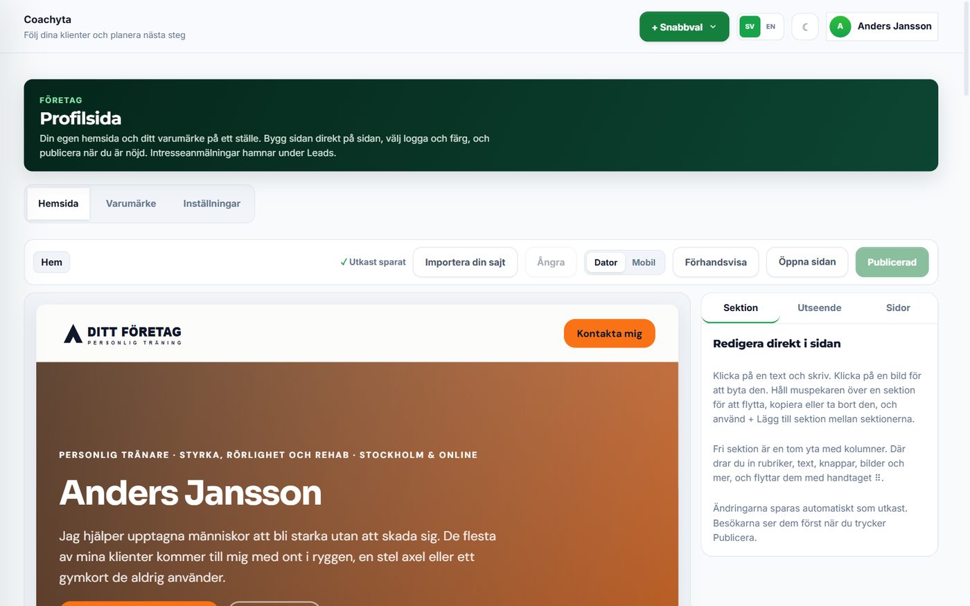 Hemsidebyggaren i coachytan